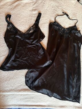 Bundle Silky black sleepwear slip and camisole
